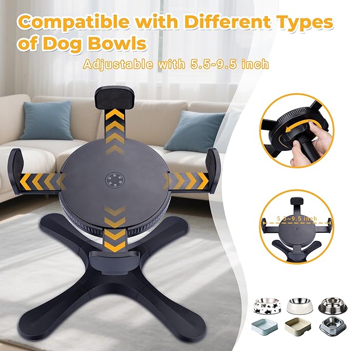 Elevated Adjustable Stand with Slow Feeder Dog Bowls,Tilted ABS Base,Fits 5.5-9.5" Bowls, Anti-Spill & Non-Slip, Heavy Duty for Med/Large Dogs(with Round Bowls)