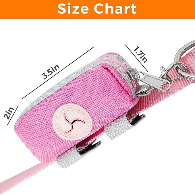 Dog Poop Bag Holder Zippered Pouch, Portable Dog Poop Bag Dispenser with 1 Metal Clip, Fashion Color Matching Canvas Waste Bag Holder for Leashes - Pink