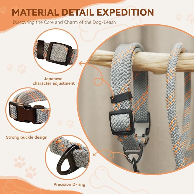 Heavy Duty 4 FT Long Nylon Leash with Adjustable, Durable & Comfortable Leash,Reflective Double Handles Lead for Control Safety Training，Dog Collars for Medium, Large Dogs