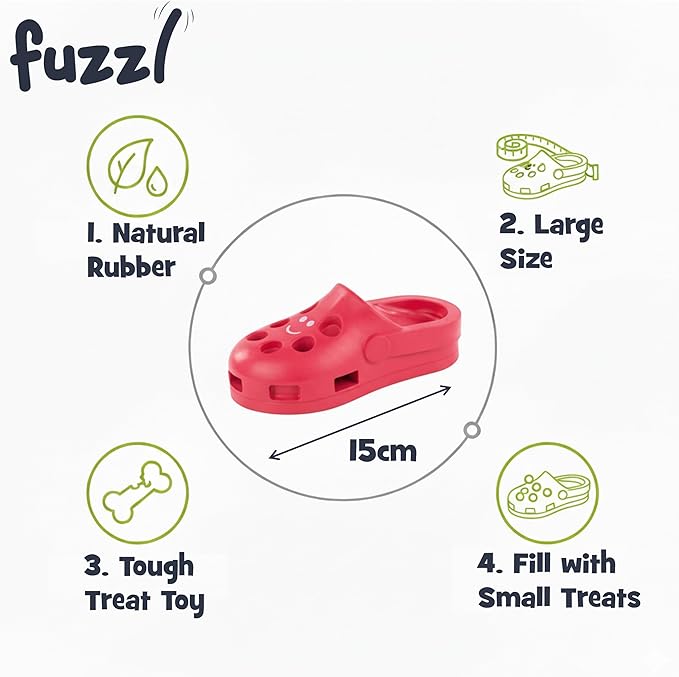 Clog Treat Toy for Dogs – Natural Rubber Chew Toy – Durable, Interactive Enrichment Feeder – Eco-Friendly, Non-Toxic & Dishwasher Safe – Red