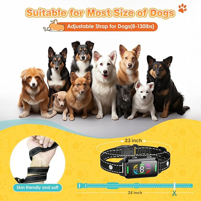 Bark Collars, Dog Bark Collar for Large Medium Small Dogs, Rechargeable Anti Bark Collar with 4 Barking Training Modes & 8 Level Sensitivity Adjustable Beep Vibration