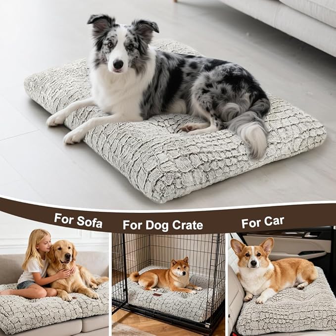 Dog Bed Crate Pad - Soft Fluffy Pet Cushion Mat Anti-Slip Comfy Kennel Pad for Crates