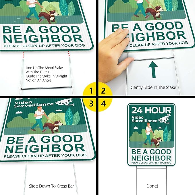 No Pooping Dog Signs for Yard, 2 Pack 2-Sided12"x9" with Metal Stake, Clean Up After Your Dog Signs