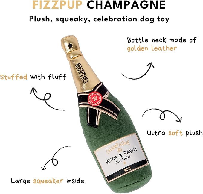 CHEWFFON Dog Toy, Squeaky Dog Toys for Boredom, Plush Dog Present Chew Toy for All Breeds Dogs, Champagne Shape Interactive Dog Toys for Birthday Stimulating Gifts