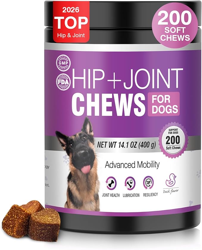 Glucosamine for Dogs 200pcs Joint Support Supplement Dog Hip and Joint Chondroitin Chews Treats with MSM Hemp Dog Joint Pain Relief Mobility Supplements Duck Flavor Fit All Large Small Medium Breed