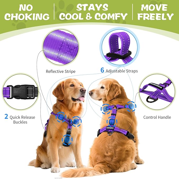 Dog Harness,Adjustable No Pull Dog Harness,Y-Shaped Design,Buckle-Neck Balance Harness with Reflective, Ideal for Dog Training Hiking, Easy Walk Harness,Durable High-Tensile Nylon Purple-M