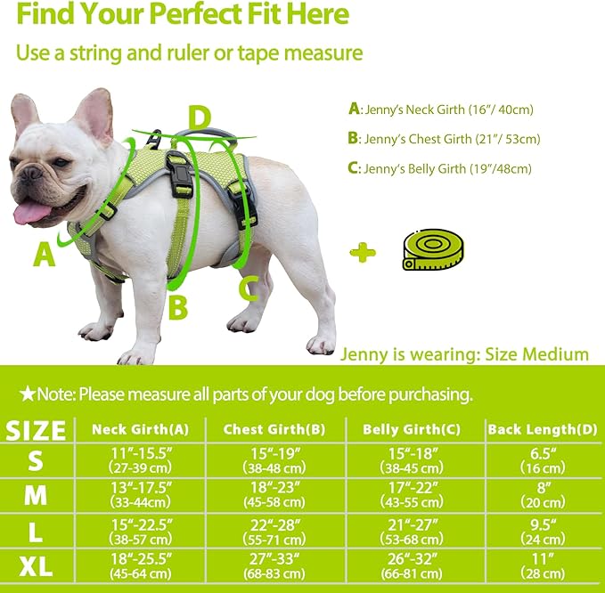 Huntboo Escape Proof Dog Harness, Escape Artist Harness, Reflective Dog Harness with Handle, Durable,Adjustable Vest for Small Medium Large Dogs Walking, Training, and Running Gear(Green,M)