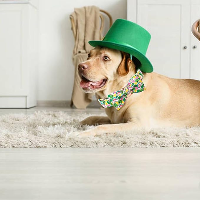 Elegant little tail St. Patrick's Dog Collar, Green Clover Print Sturdy Soft Dog Collars Pet Gift Puppy Bowtie Adjustable Pet Collars for X-Small Dogs