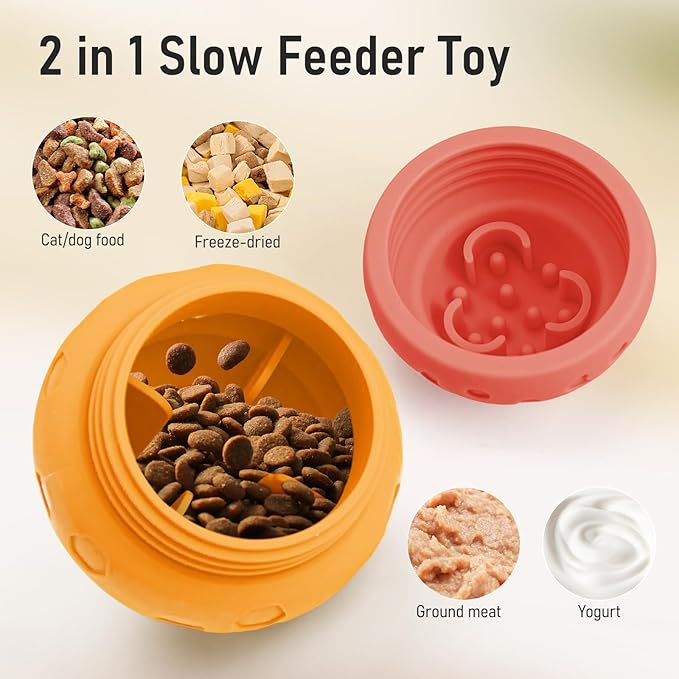 Dog Treat Dispensing Toy - Silicone Puppy Food Dispenser for Small Medium Dogs Puzzle Feeder Ball Interactive Toys & Enrichment Mental Stimulation Topple Outdoor Training Travel Honeycomb Yellow