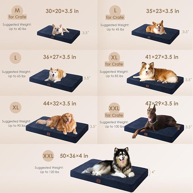 EHEYCIGA Orthopedic XL Dog Beds for Extra Large Dogs with Removable Washable Cover for Crate, Navy, 41x27