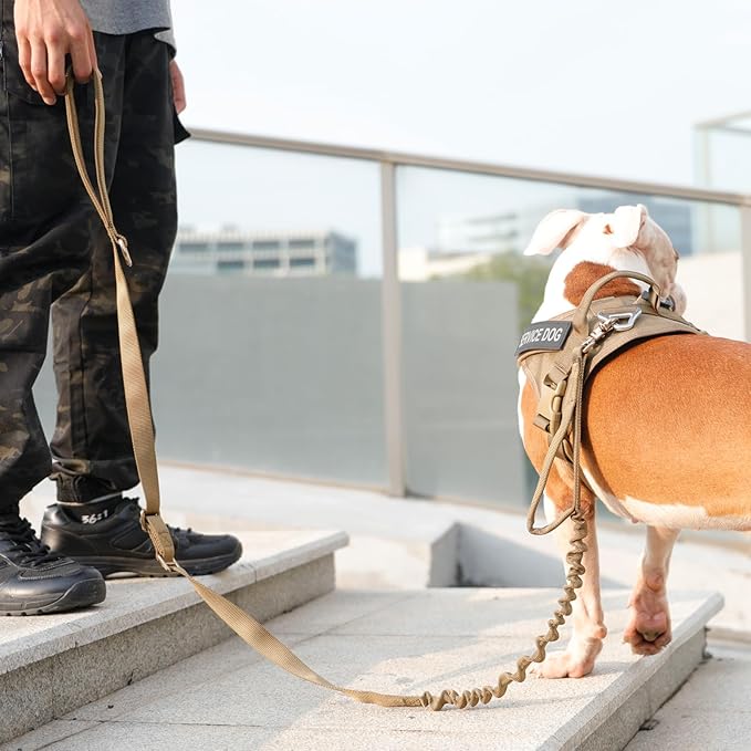 EXCELLENT ELITE SPANKER Tactical Dog Leash Heavy Duty 5-6FT Adjustable No Pull Military Bungee Dog Leash Elastic Leads Rope with 2 Padded Control Handle for Medium Large X-Large Dogs(Coyote Brown)