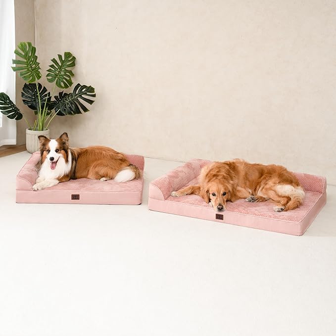 EHEYCIGA Orthopedic Dog Bed Medium Size Dogs, Memory Foam Dog Bed with Washable Removable Cover, Waterproof Pet Sofa Couch for Crate with Nonskid Bottom, 30x20x6, Pink