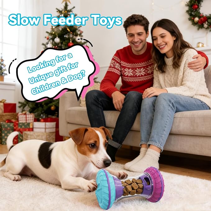 MateeyLife Interactive Dog Roller Puzzle Toy, Durable Dumbbell Dog Toys to Keep Them Busy | Adjustable Treat Dispensing Dog Toys, Slow Feeder & Silent Rolling for Apartment, Rose