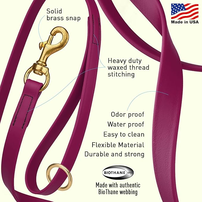 Viper Biothane K9 Working Dog Leash Waterproof Lead for Tracking Training Schutzhund Odor-Proof Long Line with Solid Brass Snap for Puppy Medium and Large Dogs 4ft, Magenta Pink