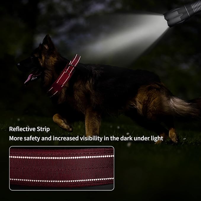 Annchwool Tactical Dog Collar for Medium and Large Dog,Adjustable Military Dog Collar with Soft Padded Handle,Heavy Duty Double Buckle Design(Red,M)