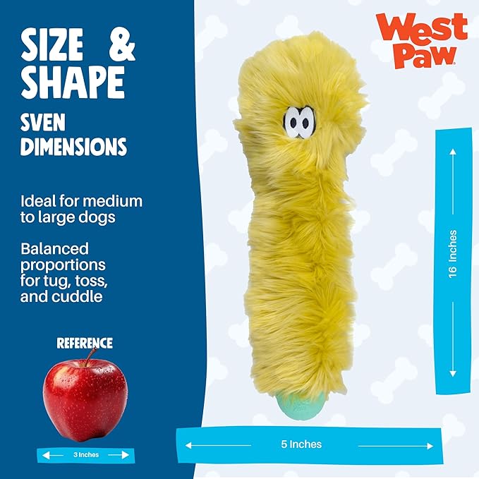 WEST PAW Rowdies Sven Durable Plush Dog Toy with HardyTex Reinforced Seams Squeaker - Soft Plush Exterior Hand Sewn by Skilled Artisans and Made in USA for Dogs - Citrus