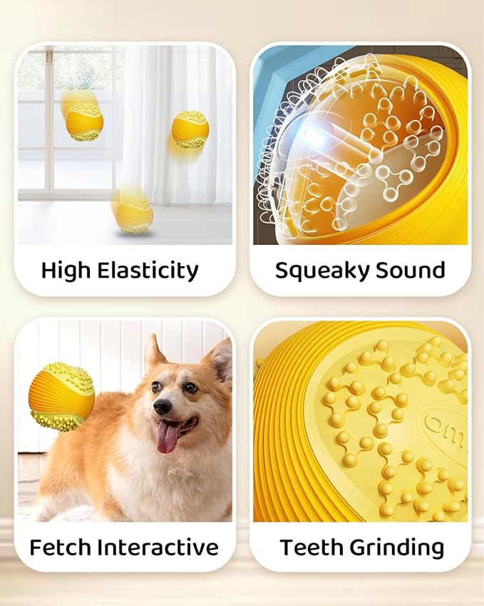 Dog Squeaky Chew Ball for Aggressive Chewers Food Grade TPR, Indestructible Design Dental Cleaning Toy, Anti Choking Fetch Ball for Small Medium Large Dog, Long Lasting Interactive Play Blu