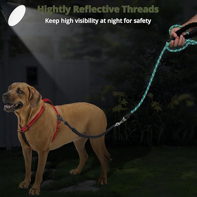 jenico Long Dog Leash 10FT: Heavy Duty Rope Leashes for Dogs Training with Swivel Lockable Hook Reflective Threads Bungee and Padded Handle - Dog Lead for Large Small Medium Dogs Outside Walking