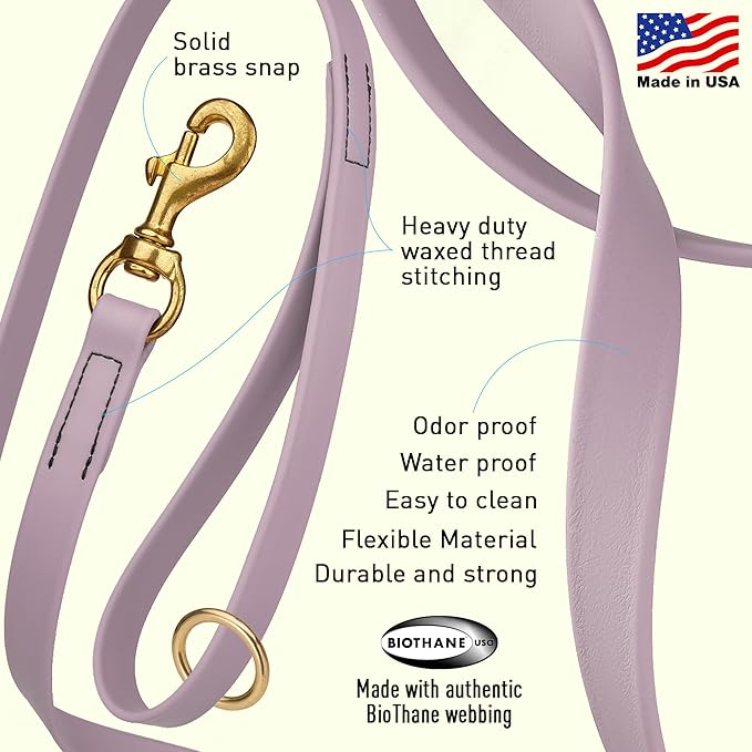 Viper Biothane K9 Working Dog Leash Waterproof Lead for Tracking Training Schutzhund Odor-Proof Long Line with Solid Brass Snap for Puppy Medium and Large Dogs 4ft, Pastel Purple