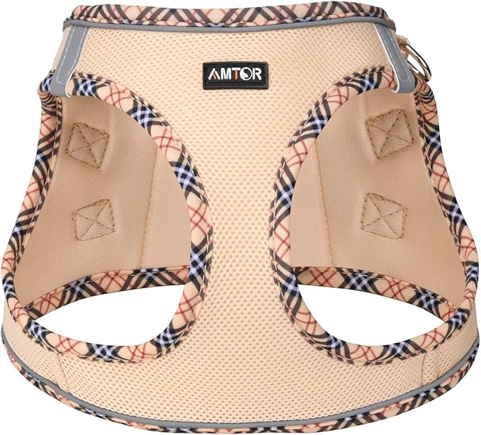 AMTOR Small Dog Harness with Leash Set, No Escape Easy Walk Puppy Harnesses for Training Walking, Step-in Reflective Soft Dogs Vest for XS S Medium Extra-Small Large Sized Dog(Beige,XL)
