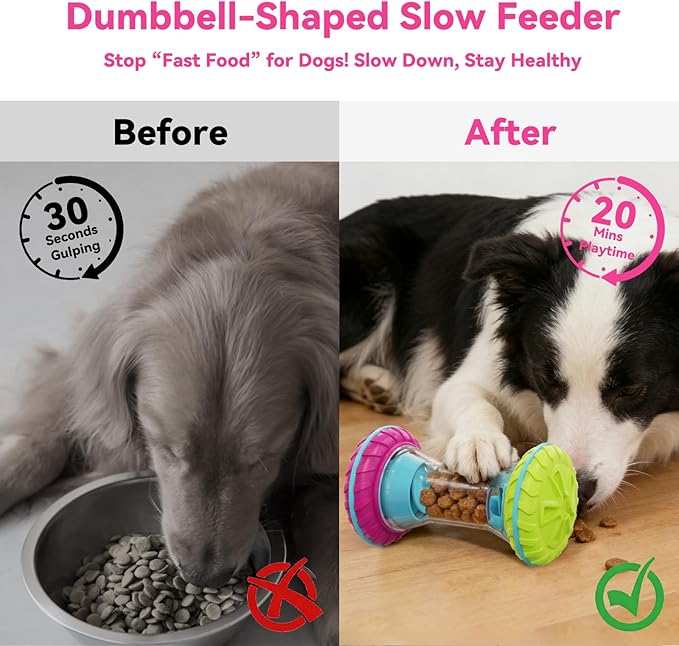 MateeyLife Interactive Dog Roller Puzzle Toy, Durable Dumbbell Dog Toys to Keep Them Busy | Adjustable Treat Dispensing Dog Toys, Slow Feeder & Silent Rolling for Apartment, Purple