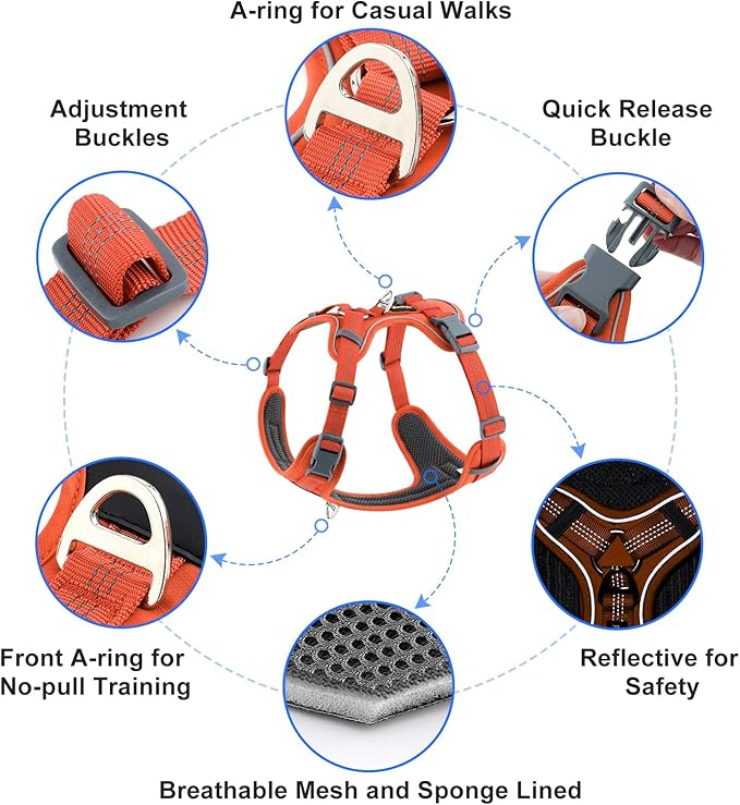 Plutus Pet No Pull Dog Harness, Release at Neck, Soft Padded, Reflective Adjustable Dog Vest Harness for Small, Medium, Large Dogs(Orange, XL)