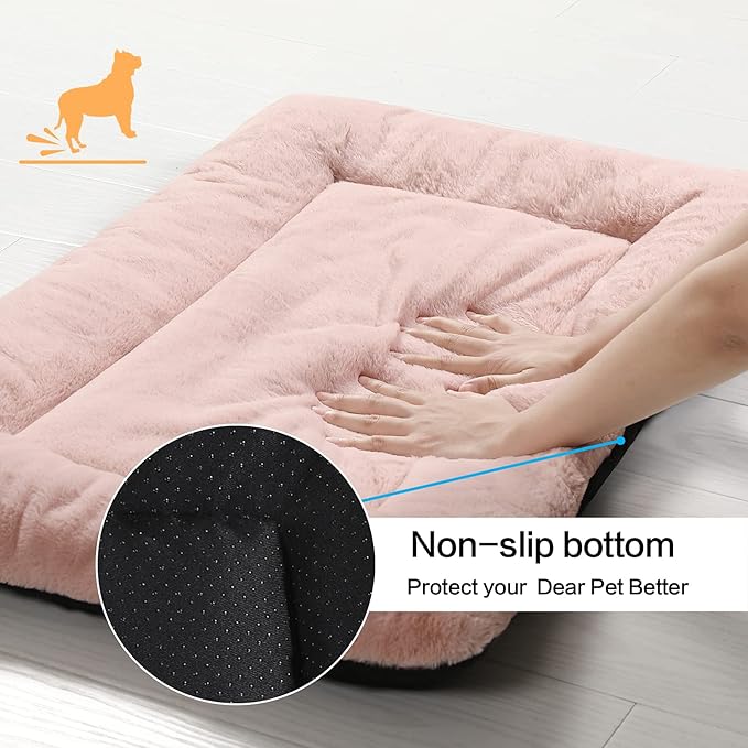 Dog Beds Crate Pad for Small Dogs Ultra Soft Dog Crate Bed Washable & Anti-Slip Kennel Pad for Dogs Cozy Sleeping Mat,Pink 24inch