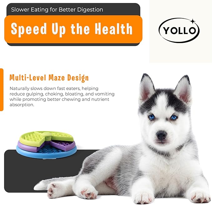 YOLLO Slow Feeder Dog Bowl 3 Levels, Interactive Puzzle Design to Reduce Boredom and Anxiety, Non Slip Dog Slow Feeder for Small Medium Large Dogs, Anti Gulp Design Promotes Healthy Eating