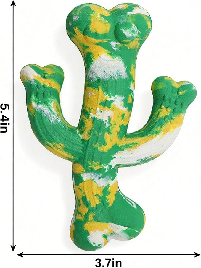 Natural Rubber Cactus-Shaped Dog Chew Toy, Green and Yellow Swirl, Durable Teething Toy for Small to Medium Breeds
