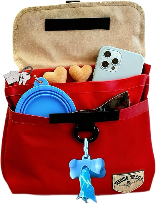Waggin' Trails WoofPack Dog Walking Bag – Odor‑Controlled Poop Bag Holder with Storage for Treats, Phone & Keys – Navy/Tan