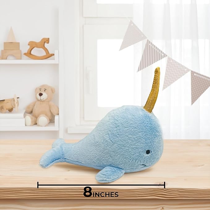 Narwhal Dog Toy | Whale Dog Toy | Squeaky Plush Narwhal | Whale Stuffed Squeaky Chew Dogs Toys | Realistic Animal Dogs Toys | Interactive Squeaky Whales | Small/Medium Breed | Blue | 8"
