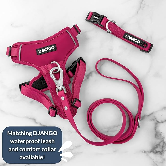 DJANGO Tahoe No Pull Dog Harness – Escape-Proof Dog Harness for Medium & Large Dogs w/Front & Back Clips for Everyday Use – Adjustable, Padded, Reflective, Secure, Easy On/Off – Hibiscus Pink, Large