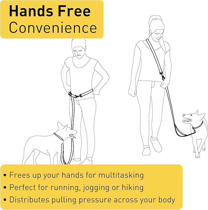 Hands Free Dog Leash - Waist or Shoulder Leash for Walking and Hiking with Medium and Large Dogs, Adjustable 4 to 6 FT Outdoor Bungee Lead with Traffic Handle by Nuvuq (18-120 lbs, Black)