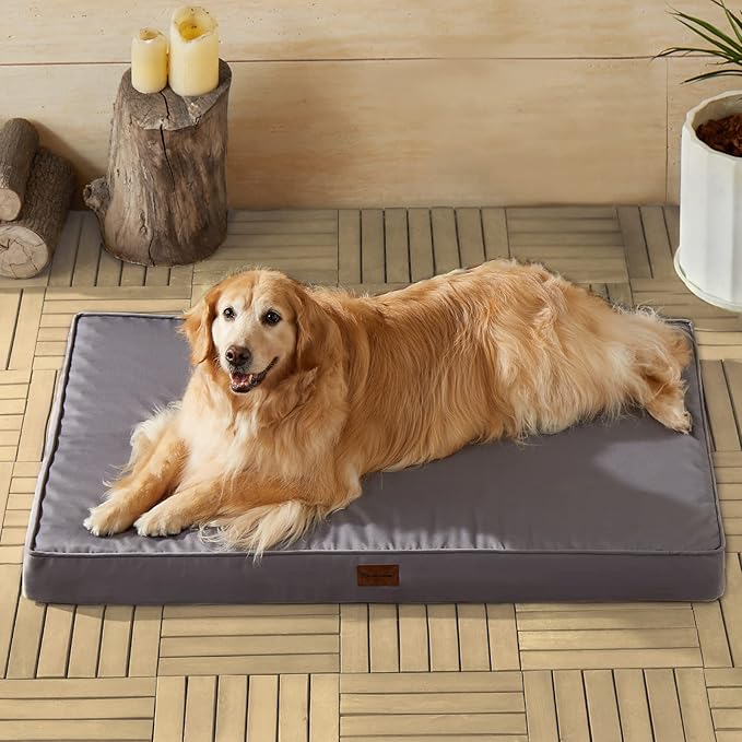 BFPETHOME Outdoor Dog Beds for Large Dogs, Waterproof Dog Bed for Medium, Large, Extra Large Dogs, Orthopedic Pet Bed with Removable Washable Cover, Egg Crate Foam Pet Bed Mat. (47 x 29 in, Grey)
