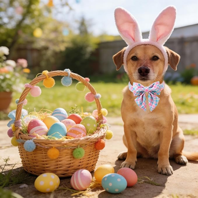 ARING PET Easter Dog Collar with Bow, Cute Pink Sailor Bowtie Pet Collars with Metal Buckle for Puppy Small Medium Large Boy Girl Dogs-S