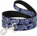 Dog Leash Paisley Blue White 6 Feet Long 0.5 Inch Wide