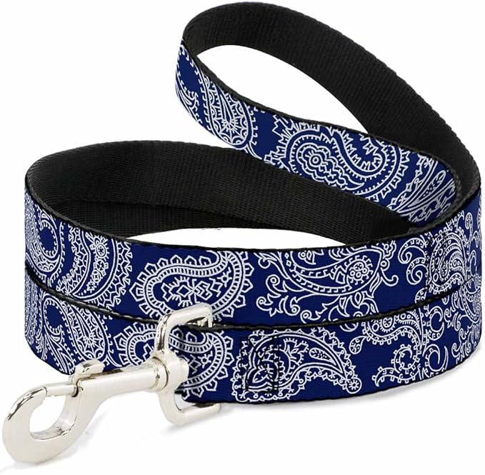 Dog Leash Paisley Blue White 4 Feet Long 1.0 Inch Wide