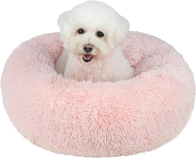 Best Pet Supplies Dog House Bed Crate Mat Tent Indoor Round Soft Plush for Small, Medium, and Large Breeds - Pink, 27 x 27 x 7.5