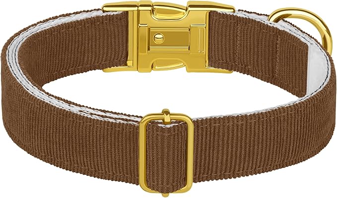 Personalized Dog Collar with Gold Metal Buckle, Velvet Custom Dog Collars for Small, Medium & Large Dogs – Puppy Collars with Metal Buckle, 4 Sizes, 8 Colors (Brown, L, 15"-19")