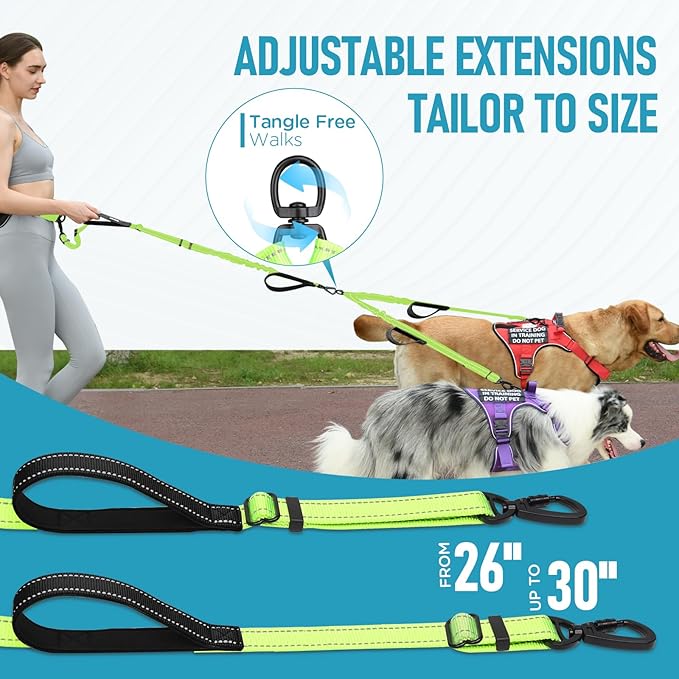 Hands Free Dog Leash, Waist Bungee Leash for 2 Large Dogs, 6-8ft No-Tangle Heavy Duty Leashs(50-120 lbs)