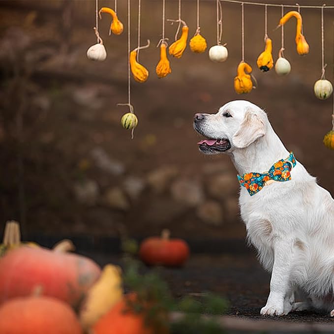 Elegant little tail Fall Dog Collar, Halloween Pet Collars with Bow Cute Pumpkin Print Puppy Collar Female or Male Cotton Adjustable Collars for Small Medium Large Dogs