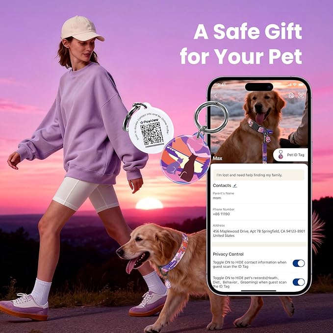 Dog Collar with QR Code ID Tag, Smart Pet ID Collar with Free App Option, Soft Padded Adjustable Dog Collar with Secure Metal D-Ring & Quick Release Buckle for Small Medium Large Dogs (Purple, S)