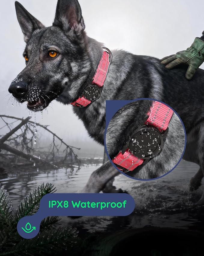 Upgrade Airtag Dog Collar,with IPX8 Waterproof AirTag Holder | Reflective Ultra-Durable | Soft Padded | Lock Buckle | Heavy Duty | Fit Small Medium Large Dogs（Rose，L(17"～23")）