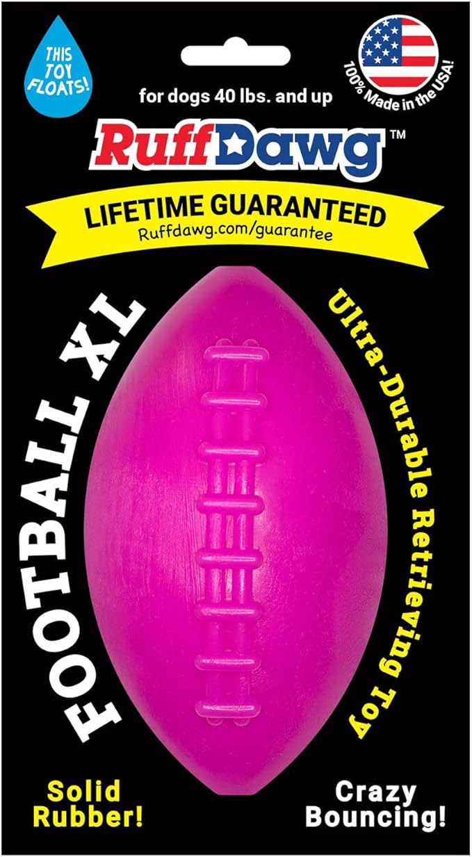 Ruff Dawg Football XL Dog Toy – Bouncy, Floating Fetch Toy for Aggressive Chewers – Ideal for Outdoor Play, Exercise & Teething Relief – Neon Colors for High Visibility