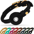 OOPSDOGGY Rolled Leather Dog Collar with Airtag Holder - Reflective Round Airtag Dog Collar - Soft Tracking Pet Collar for Small Dogs Puppy Cats Kitten (Black, L, 14"-18")