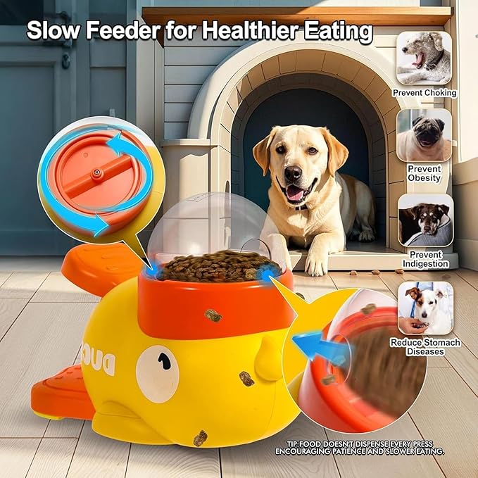 Duck Cat Treat Dispenser, Little Yellow Duck Cat Toy Treat Feeder, Ducks Puzzle Feeder for Cats, Interactive Ducks-Shaped Puzzle Feeder for Dogs, Slow Feeder for Pet Eating & Iq Training (Yellow)