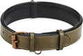 Real Leather Dog Collar Padded Soft Interiors with Premium Vintage Look Handcrafted Heavy Duty with Tag Ring for Small Medium and Large Pets (Large (1.5" Wide for 16.5" - 20.5" Neck), Olive)