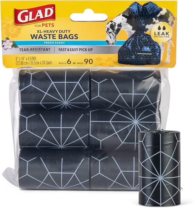 Glad for Pets Extra Large Scented Dog Poop Bags, Heavy Duty Tear-Resistant Pet Waste Pickup Bags with Fresh Scent, Easy-Tie Handles for Walking, Camping, Travel, 90 Count - 24 Pack