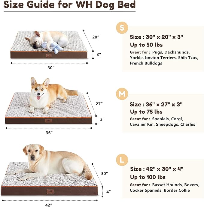 WESTERN HOME WH Medium Dog Bed for Medium Size Dogs, Orthopedic Pet Bed Waterproof Mattress with Removable Washable Cover, Thick Egg Crate Foam Dog Bed with Non-Slip Bottom
