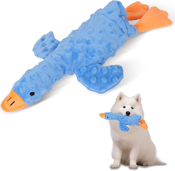 Stuffed Chew Large Dog Toys to Keep Them Busy, for Small, Medium, & Large Dogs, Squeaky Pet Toy for Boredom, Blue Goose